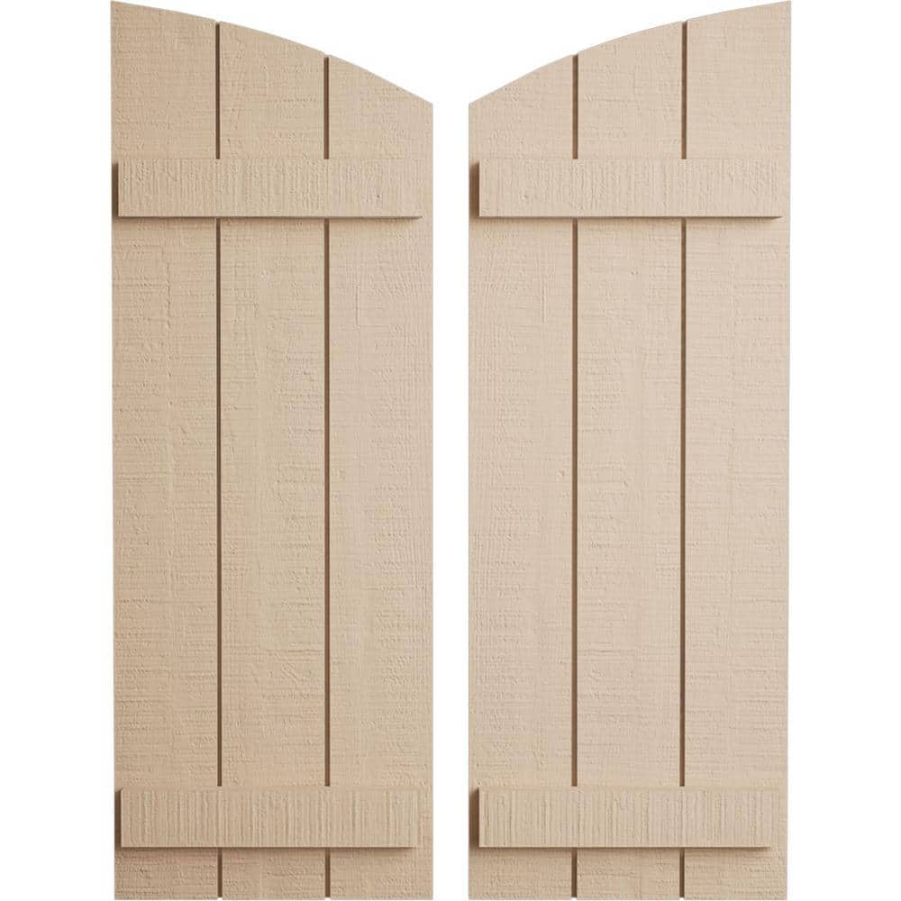 16.5 in x 38 in Polyurethane Rough Cedar Three Board Joined Board-n-Batten Elliptical Top Faux Wood Shutters Primed Tan price history on PriceWatchPro