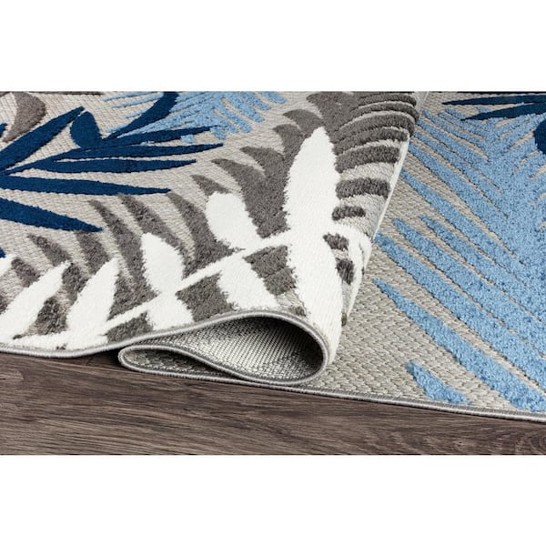 Evora Palm Frond Blue 5 ft. x 7 ft. Indoor/Outdoor Area Rug
