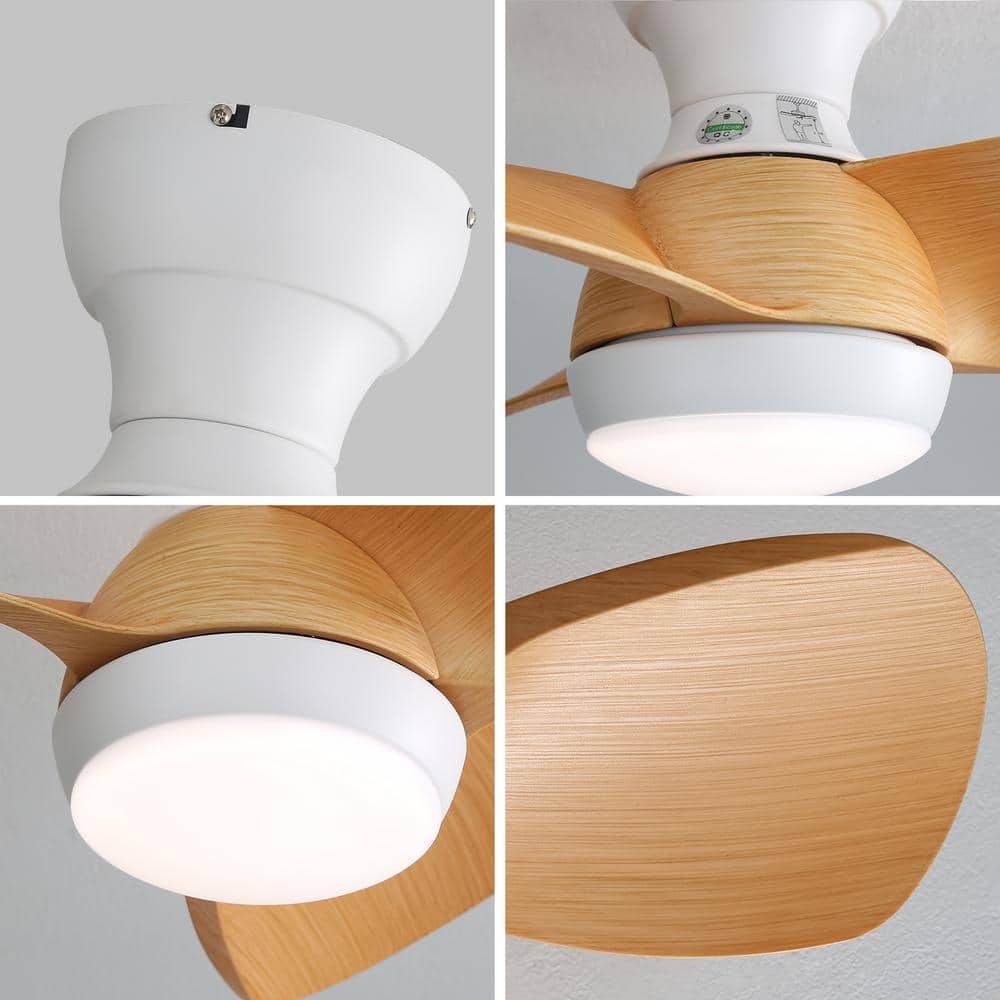 23" White and Beige ABS Blade Ceiling Fan with LED Light and Remote