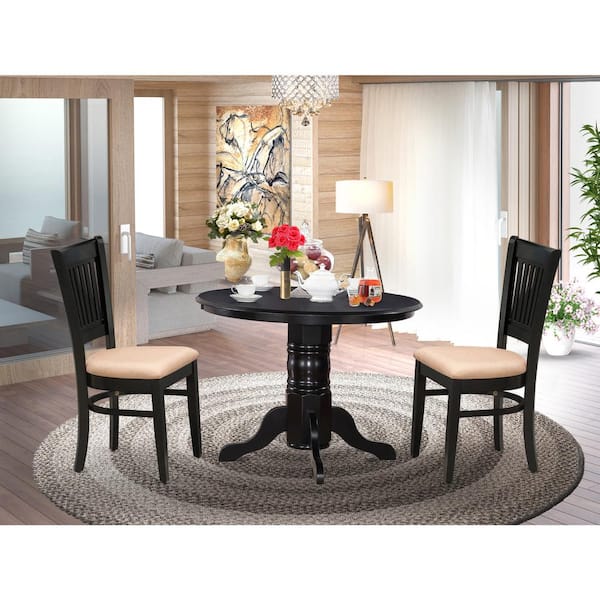 East West Furniture 3-Piece Black Finish Solid Wood Top - Dining Room Set - Seats 4