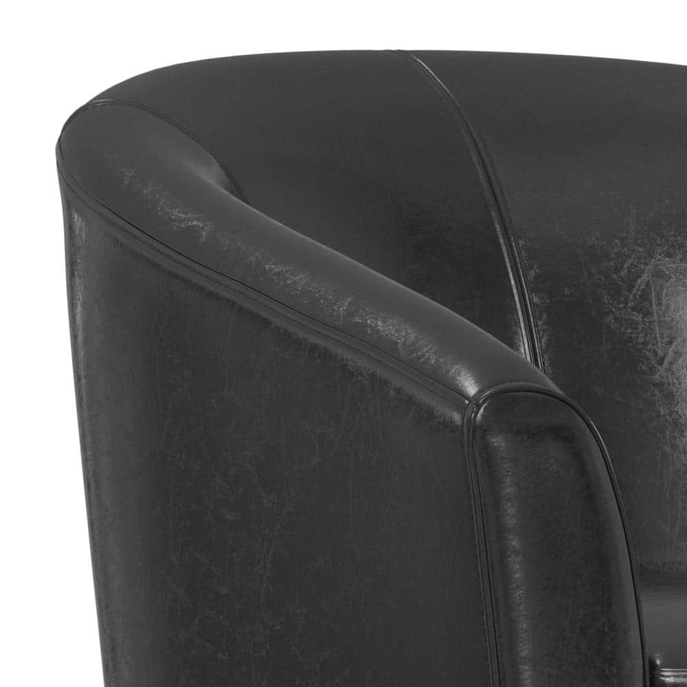 Austin Contemporary Barrel Armchair in Deluxe Black Faux Leather