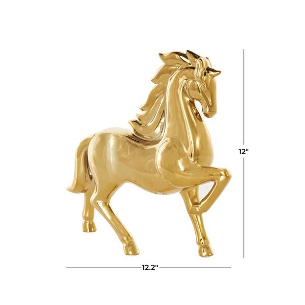 Litton Lane 4 in. x 12 in. Gold Ceramic Prancing Horse Sculpture