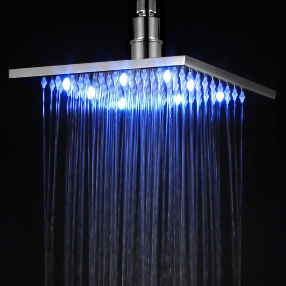 Nickel Square LED Rain Shower Head with Temperature-Based Lights