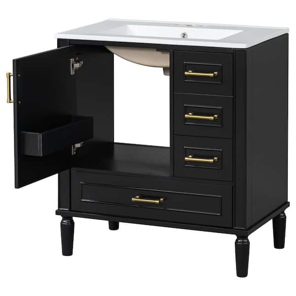 30 in. W x 18.3 in. D x 34 in. H Single Sink Freestanding Bath Vanity in Black with White Ceramic Top