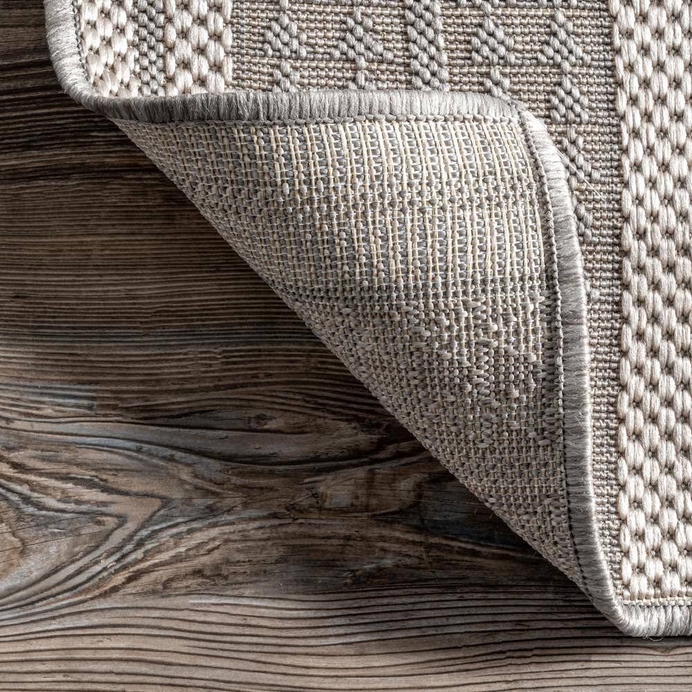 Modern Boho Light Grey Square Synthetic Indoor/Outdoor Rug