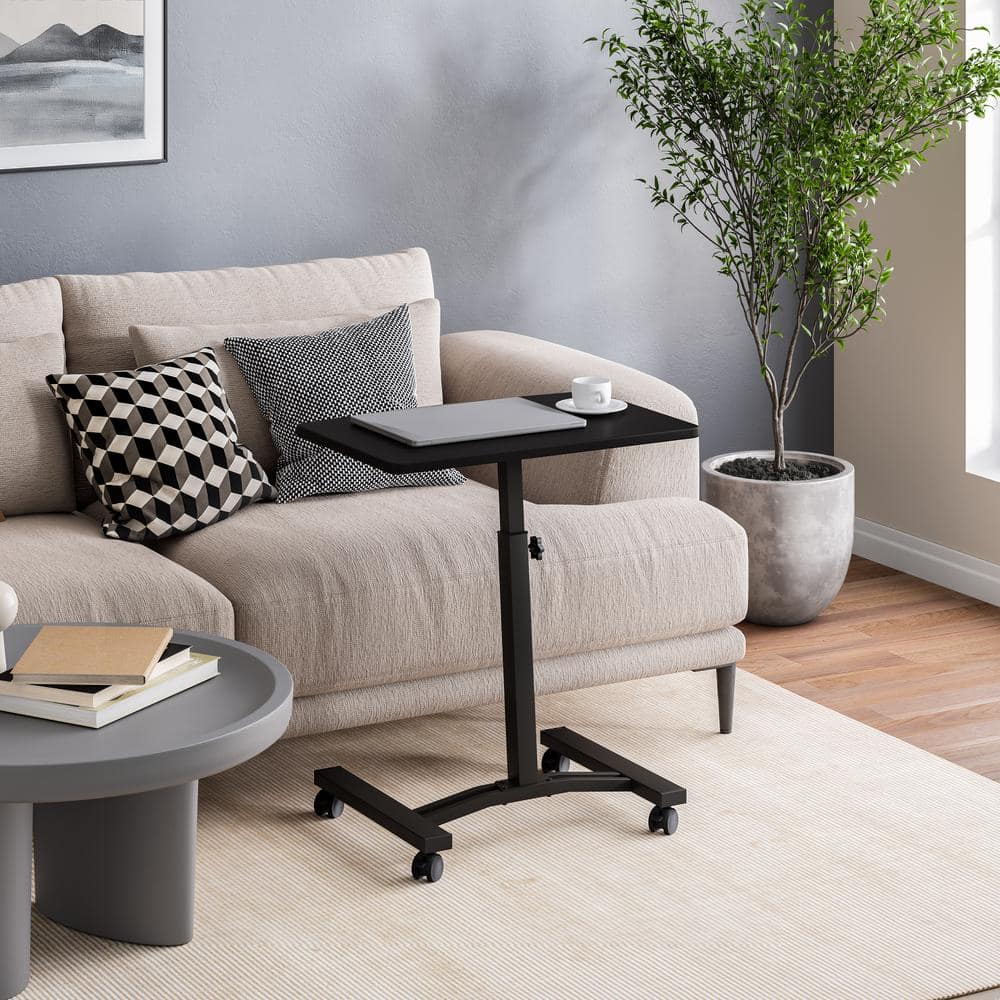 Adjustable Black Wood Mobile Laptop Cart with Smooth-Gliding Wheels