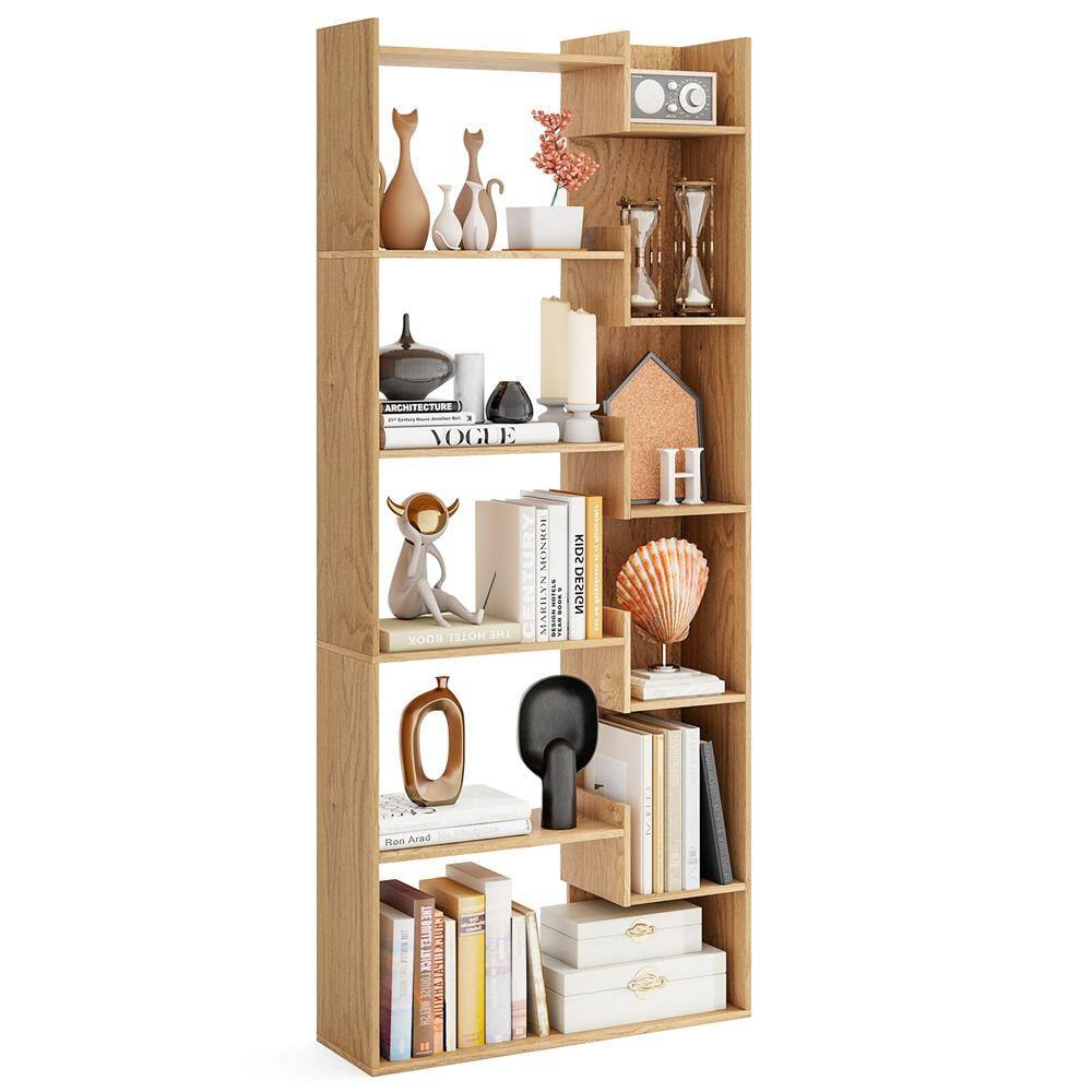 6-tier Bookshelf Bookcase w/ Anti-Tip Kits Home Wood Organizer Free-standing Room Divider Display Shelf Natural