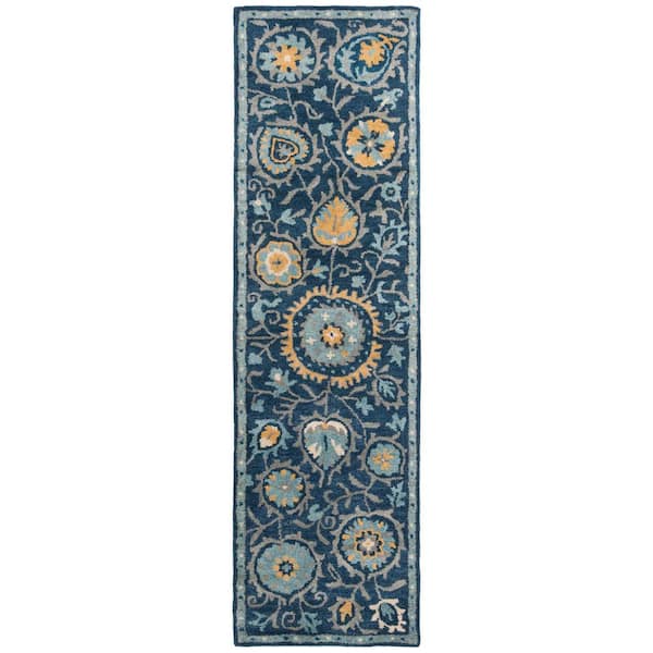 SAFAVIEH Heritage Navy/Gold 2 ft. x 8 ft. Border Runner Rug HG423N28