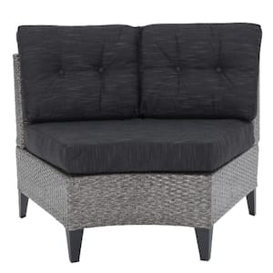 Mixed Gray Rattan Wicker Outdoor Lounge Chair with Mixed Black Cushion Single-Sofa Iron Frame Rattan Wicker Sofa, 2-Pack
