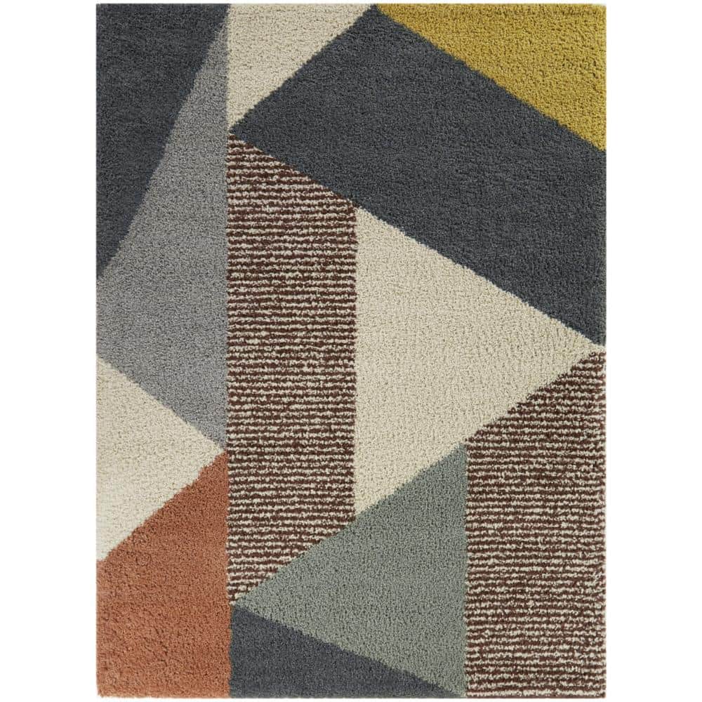 Navy and Multicolor Geometric Shag Runner Rug, 2'2" x 7', Synthetic