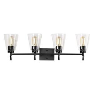 Hampton Bay Eastburn 28.13 in. 4-Light Matte Black Vanity Light with ...