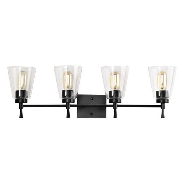 Edvivi Briarwood 30 in. 4-Lights Matte Black Vanity Light with Clear ...