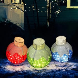 35 in. H Warm White LED Ball Pop Up Ornament Christmas Holiday Yard Decoration (3-Piece)