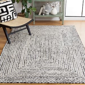 Braided Black Navy Doormat 3 ft. x 5 ft. Abstract Striped Area Rug