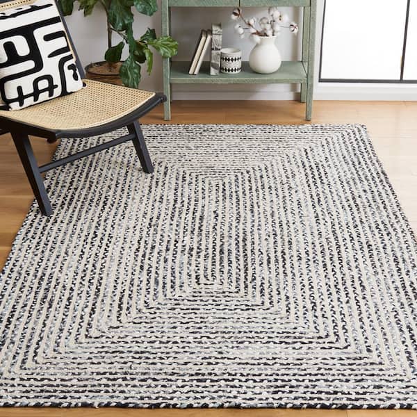 Braided Black Navy 4 ft. x 6 ft. Abstract Striped Area Rug