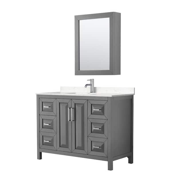 Wyndham Collection Daria 48 in. W x 22 in.D Single Vanity in Dark Gray w/ Cultured Marble Vanity Top in Light-Vein Carrara w/ Basin&Med Cab