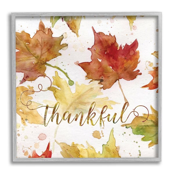 Stupell Industries Thankful Fall Leaves by Carol Robinson 1 Piece Framed Graphic Print Typography Poster Art Print 12 in. x 12 in.