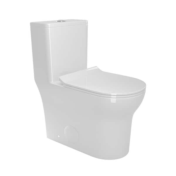 One Piece 1.6 GPF Dual Flush Round Shape Toilet in Glossy White Seat Included