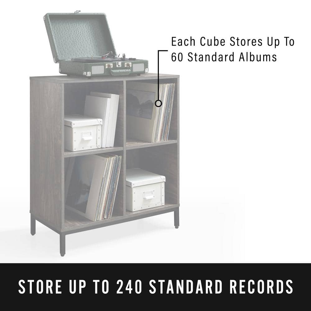 Brown Ash Four-Cube Record Storage Bookcase with Steel Legs