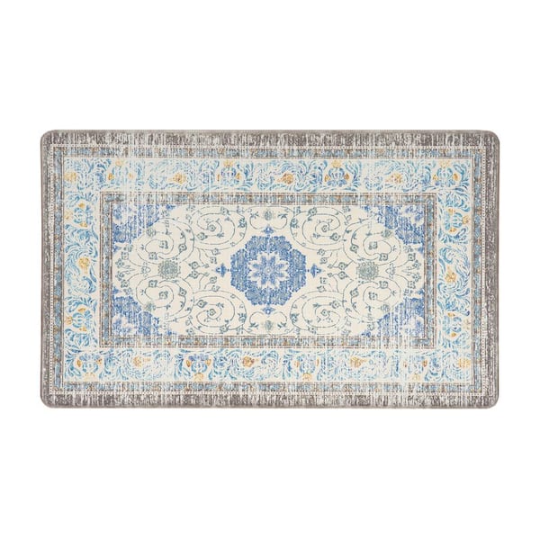 World Rug Gallery Blue 18 in. x 30 in. Persian Traditional Anti Fatigue Standing Mat