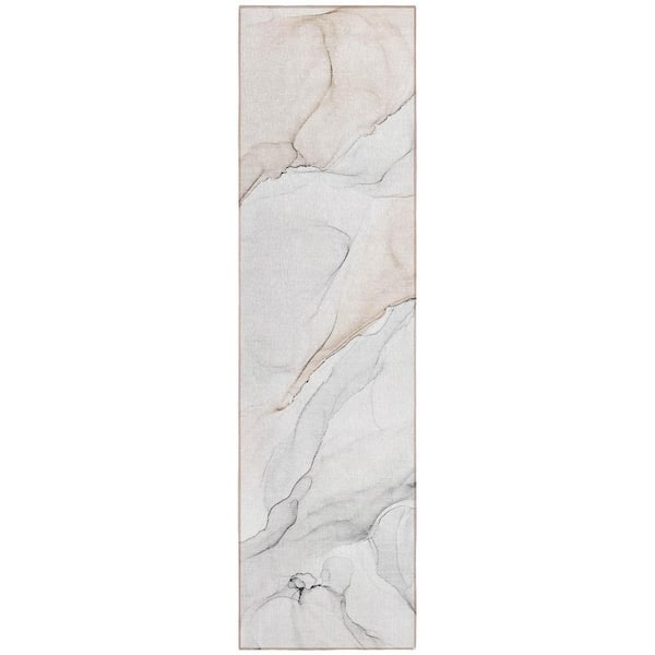 HomeRoots Beige Ivory and Gray 2 ft. x 8 ft. Abstract Indoor / Outdoor Area Rug