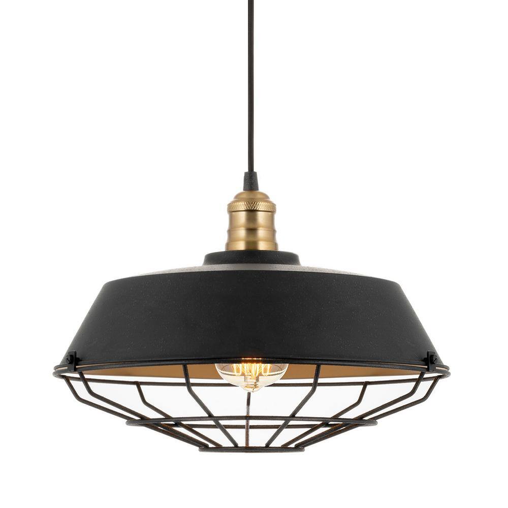 Jaxon 14" Black and Brass Industrial Farmhouse Pendant Light