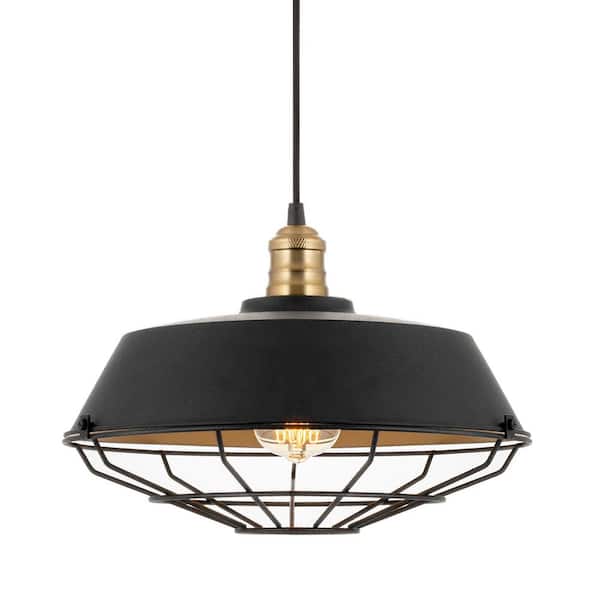 Jaxon 60-Watt 1-Light Textured Black Industrial Pendant Light with Black Shade, No Bulb Included