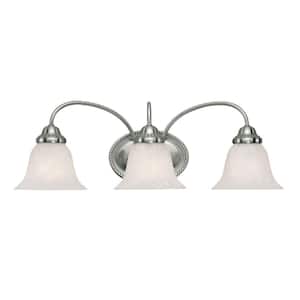 3-Light Satin Nickel Vanity Light with Faux Alabaster Glass