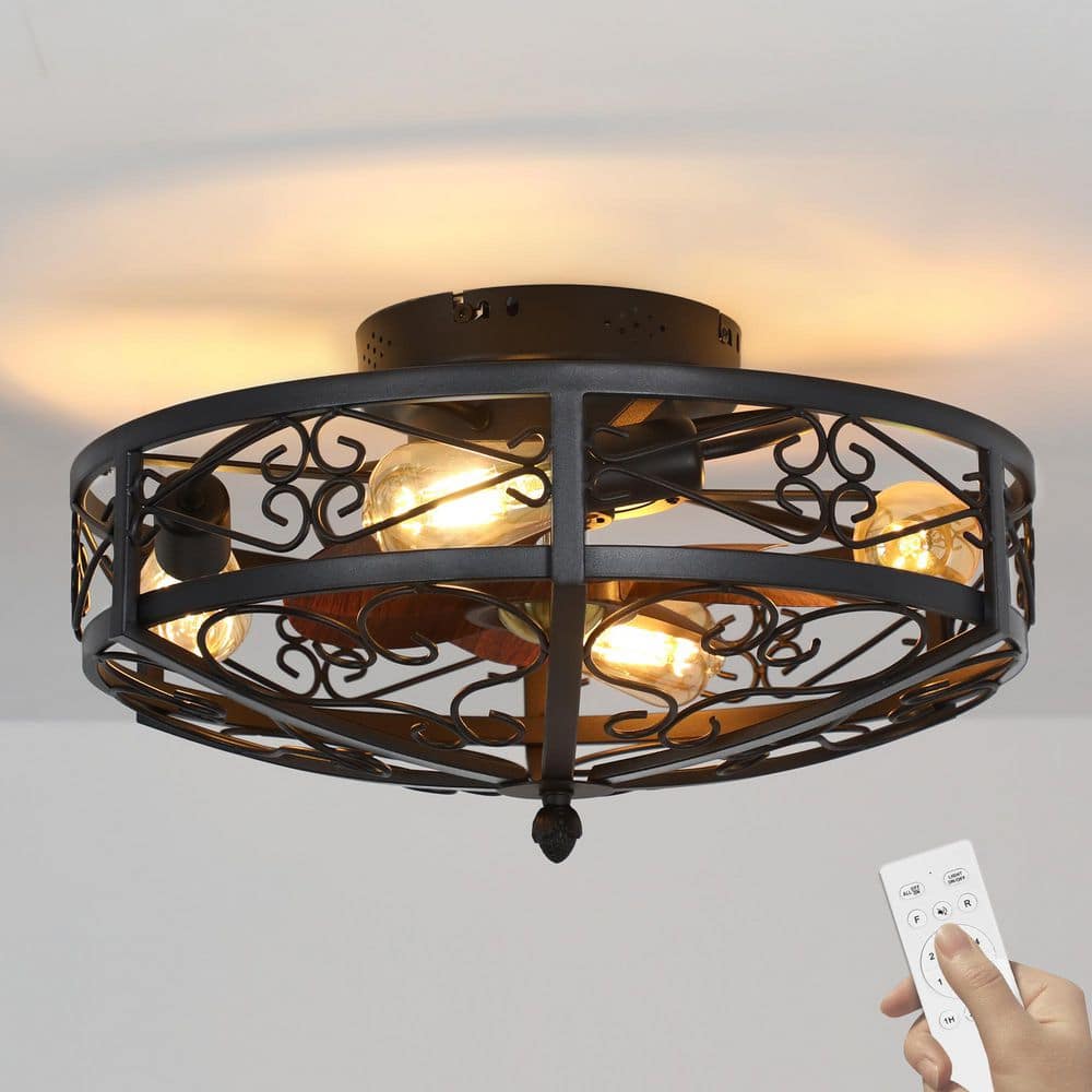 TOZING 19.6 in. Indoor Black 4-Light Wood Industrial Bladeless