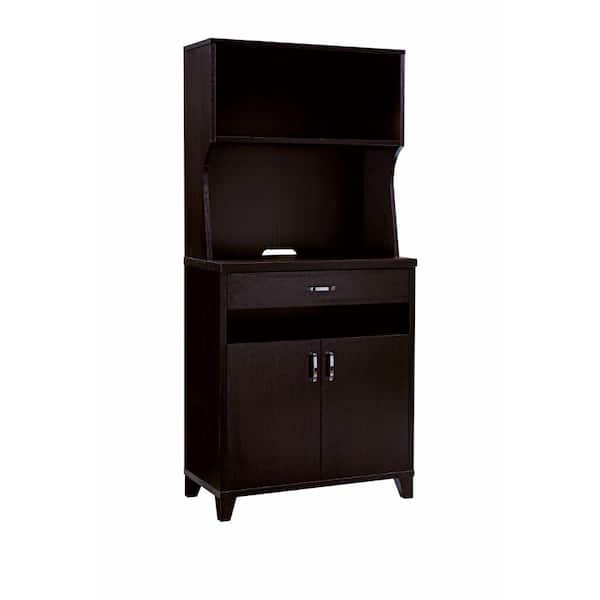 Benjara Brown Wooden 2-Door Bakers Cabinet with 3-Open Shelves and 1-Drawer
