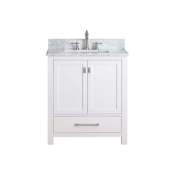 Avanity Modero 31 in. Single Sink White Bath Vanity with Carrara White Marble Top