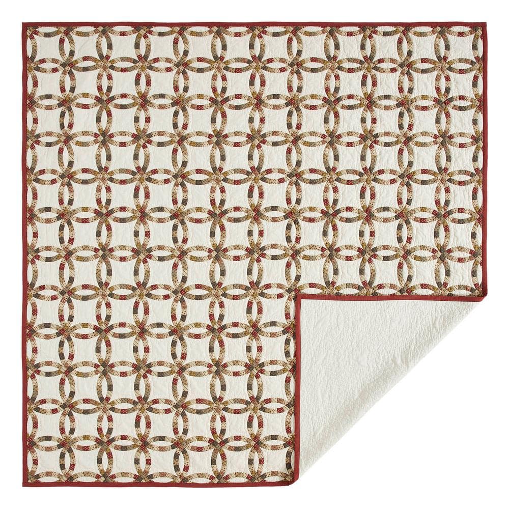 Queen Size Red and Creme Cotton Reversible Quilt Set
