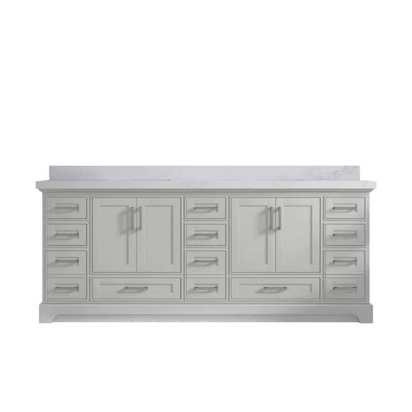 Willow Collections Fenway 84 in. W x 22 in. D x 36 in. H Double Sink Bath Vanity in Elephant Gray with 2" Calacatta Nuvo Top
