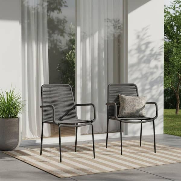 MADE 4 HOME Palaio 2-Piece Stackable Gray Wicker Outdoor Dining Chair