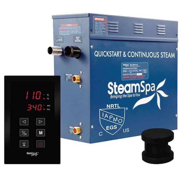 SteamSpa Oasis Series 4.5kW Steam Bath Generator Package with Continuous Steam and Quick Start Technology in Matte Black