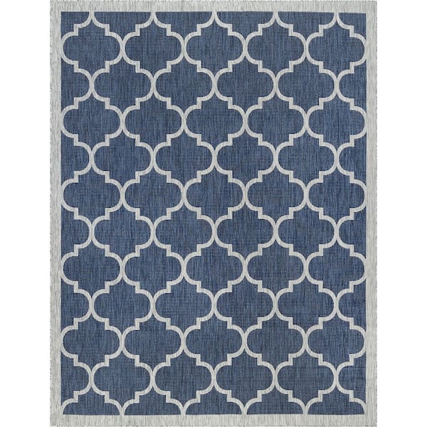 Veranda Geometric Navy 5 ft. x 8 ft. Indoor/Outdoor Area Rug