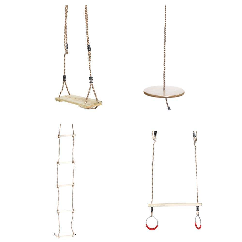PLAYBERG Wooden Swings with 4 Included Ropes, Tree Swing, Bar, Climbing Rope Ladder and Seat