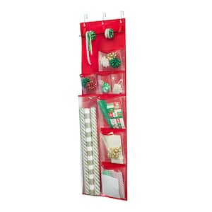 Honey-Can-Do 12.2 in. x 16.34 in. Red Over The Door Gift Wrap Organizer