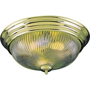 11 in. Polished Brass Indoor Flush Mount with Clear Swirl Prismatic Glass Bowl