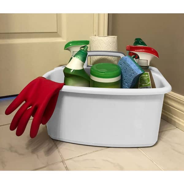 Gracious Living Large Divided Home Storage Tote Cleaning Caddy w/Handle, White