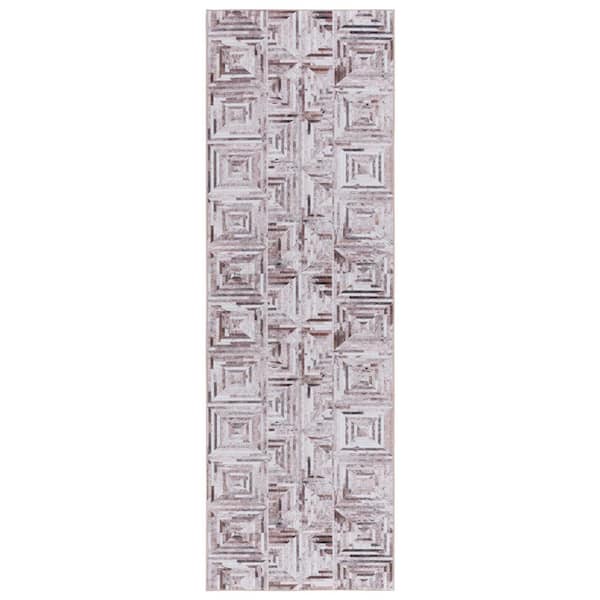SAFAVIEH Faux Hide Beige/Brown 3 ft. x 8 ft. Machine Washable Striped Geometric Runner Rug