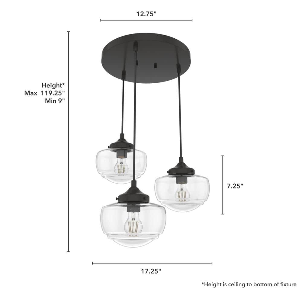Noble Bronze 3-Light Schoolhouse Cluster Pendant