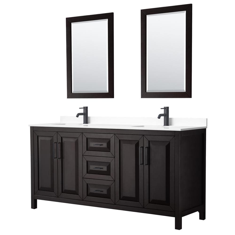 Daria 72 in. W x 22 in. D x 35.75 in. H Double Bath Vanity in Dark Espresso w/ White Cultured Marble Top, 24 in. Mirrors price history on PriceWatchPro