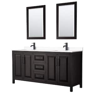 72 in. W x 22 in. D x 35.75 in. H Double Bath Vanity in Dark Espresso with White Cultured Marble Top 24 in. Mirrors