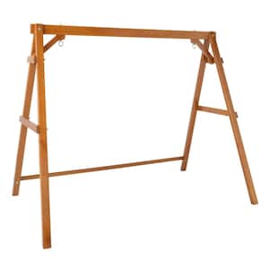 84 in. 3-Person Brown Wood Porch Patio Swing Stand