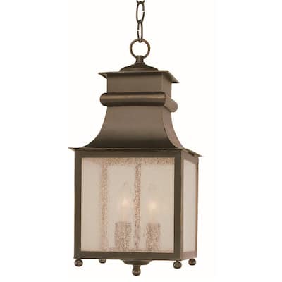 Santa Ines 2-Light Weathered Bronze Outdoor Pendant Light with Seeded Glass