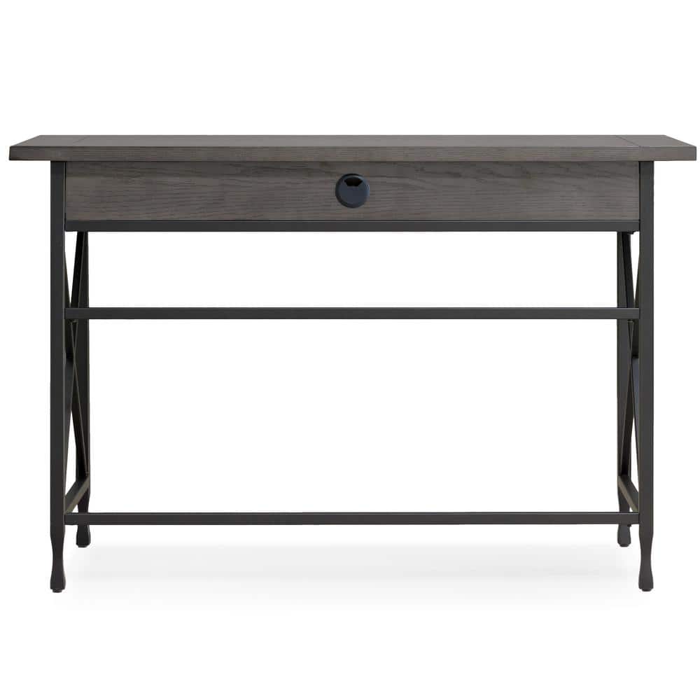 Chisel & Forge Oak Desk with Drawer in Smoke Gray and Matte Black