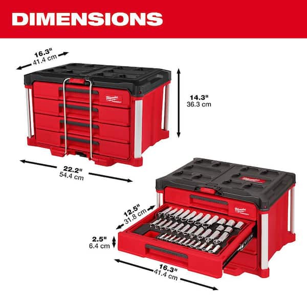 Milwaukee Hand Tool Set with PACKOUT 4 Drawer Tool Box (64-Piece