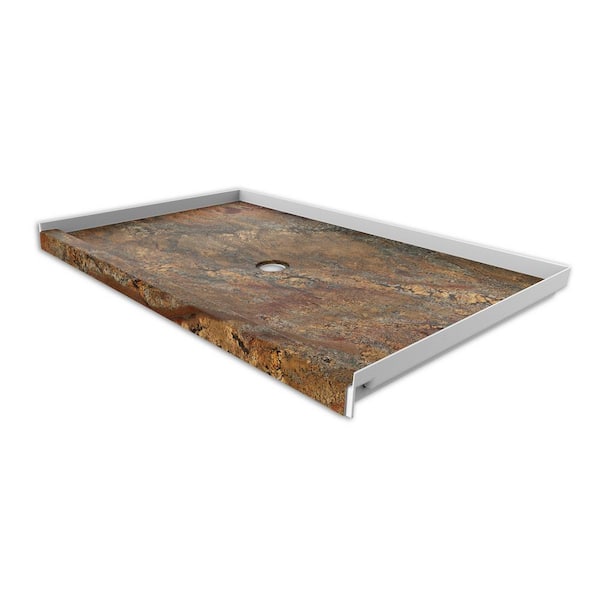 FlexStone 36 in. x 60 in. Single Threshold Shower Base with Center Drain in Crema Bordeaux