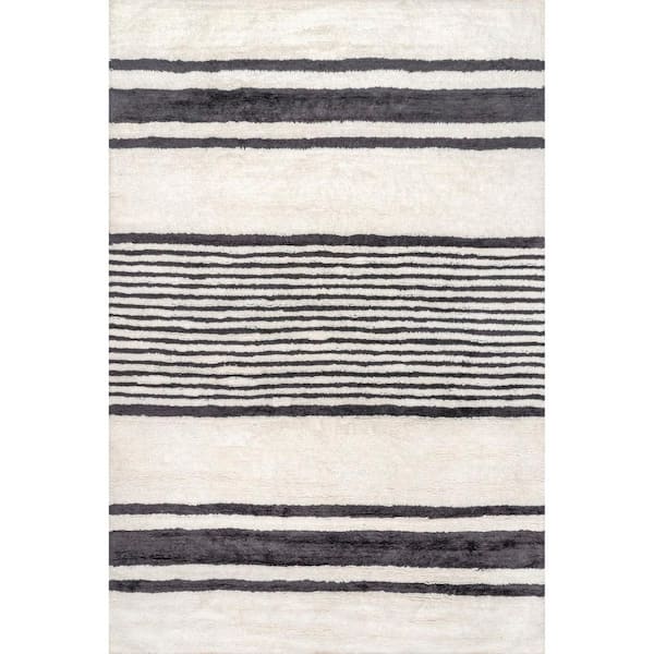 RUGS USA Wool  Machine Washable Ivory 6 ft. x 9 ft. Striped Wool Area Rug
